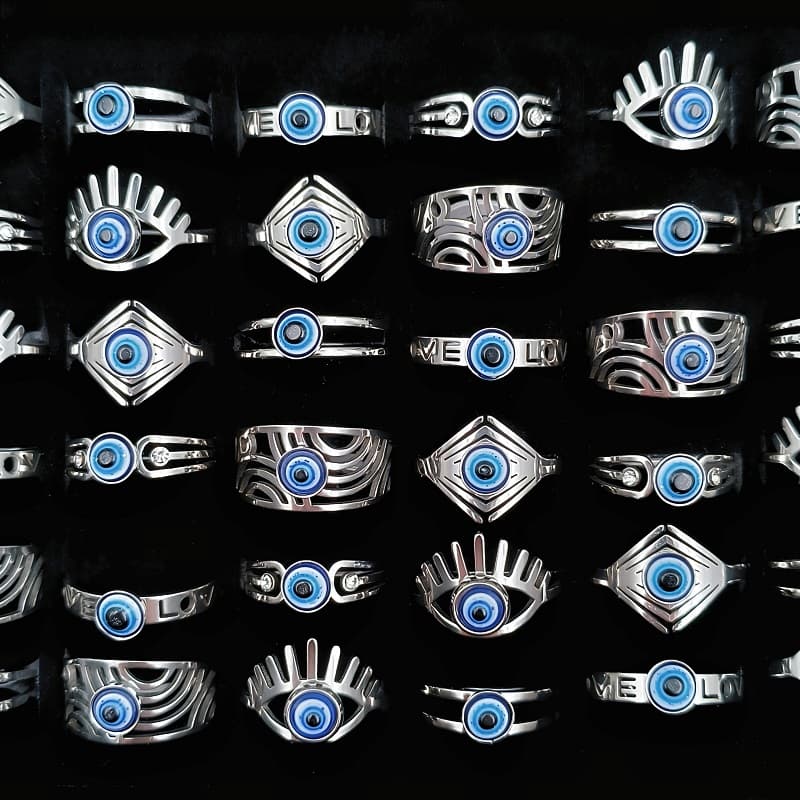TEMU 10pcs/lot Vintage Stainless Steel Eye Rings For Men And Women Wholesale Geometric Fashion Jewelry