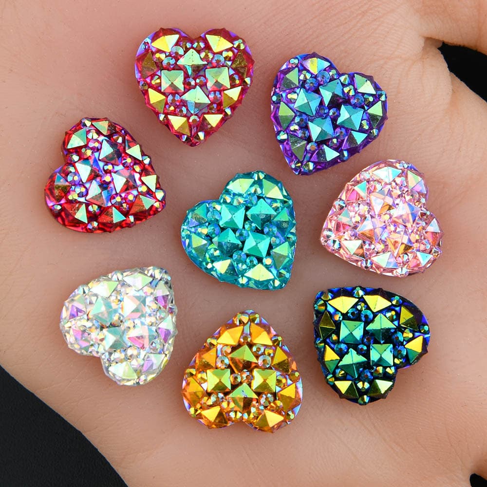 TEMU 16pcs 1.6cm/0.63in Resin Rhinestones Color Ore Surface Heart Shape For Crafts Jewelry Making Wedding Diy Appliques Setting Bezel Tray Pendant Charms