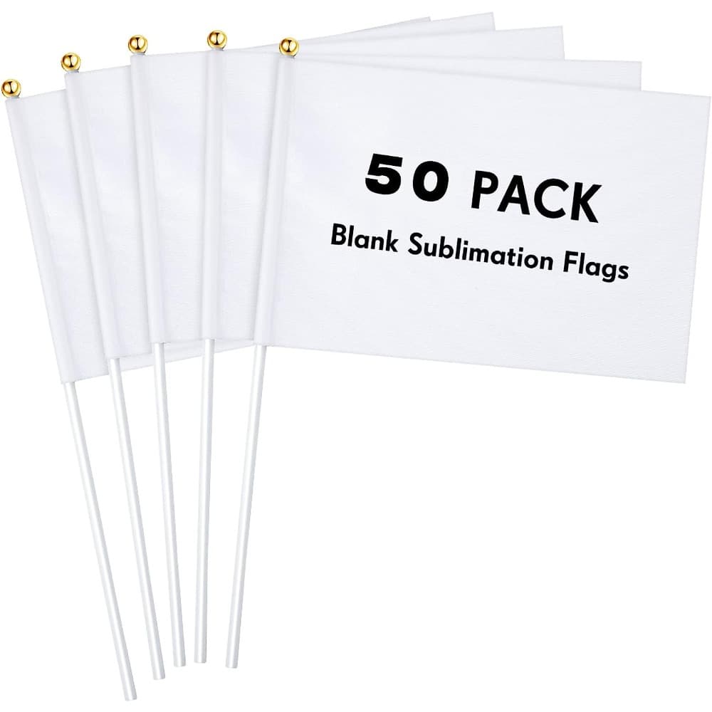 TEMU 50pcs Kokay White Mini Sublimation Flags - Blank Handheld Diy Flags On Stick For Parties, Weddings, Birthdays, Garden & Car , Grand , , Events Celebration | Clear Flag | Durable Flag