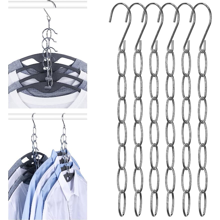 TEMU 7-slot Metal Chain Clothes Hanger, Space-saving Foldable Organizer, Multi-hanger For Storage, Durable Wardrobe Accessory, Clothes Organizer Storage