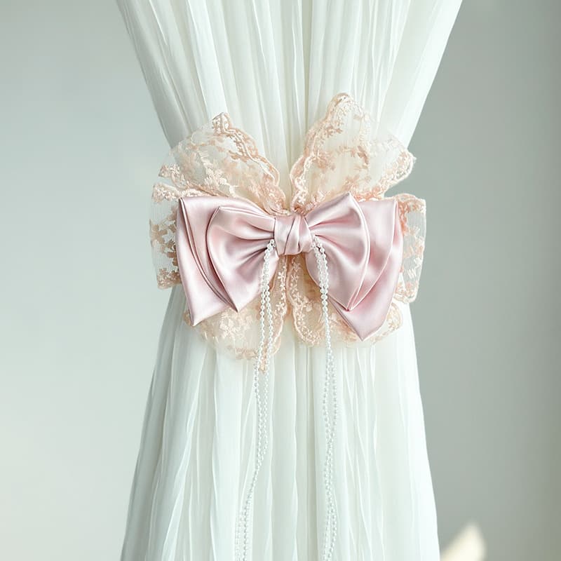 TEMU 1pc Lace Bow Curtain Tieback, French Curtain Binding Rope, No-punch Curtain Clip, Modern Simple Curtain , Curtain Tieback, Curtain Holdback For Bedroom, Living Room, Home Decor