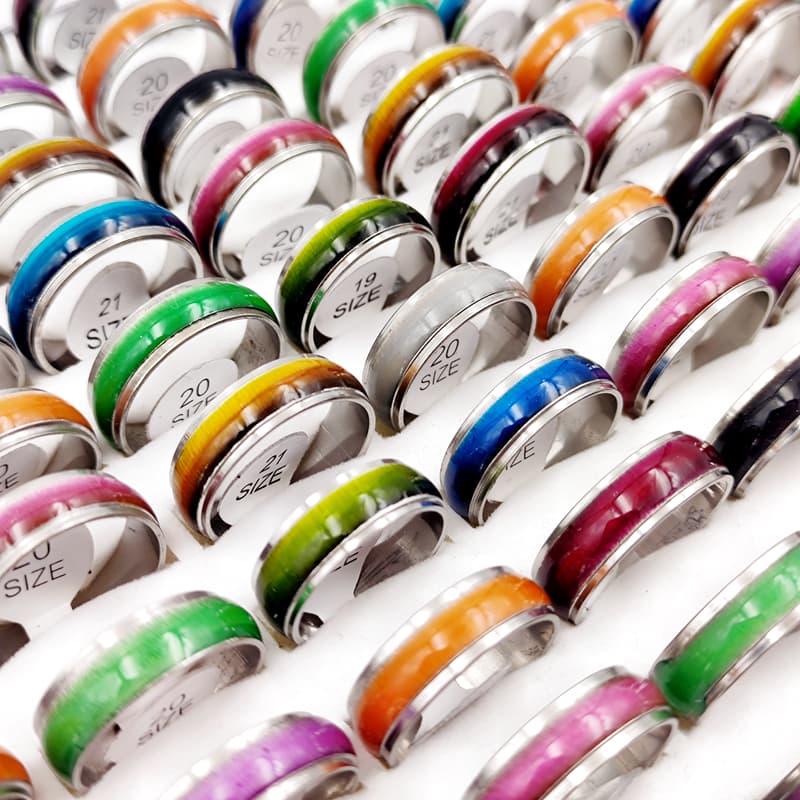 TEMU 20/50pcs Per Lot Of Yicen Stainless Steel Opal Rings Suitable For Men And Women, Featuring Of Fashionable Classic Colorful Charm Rings, Perfect As Jewelry Gifts Or Additions