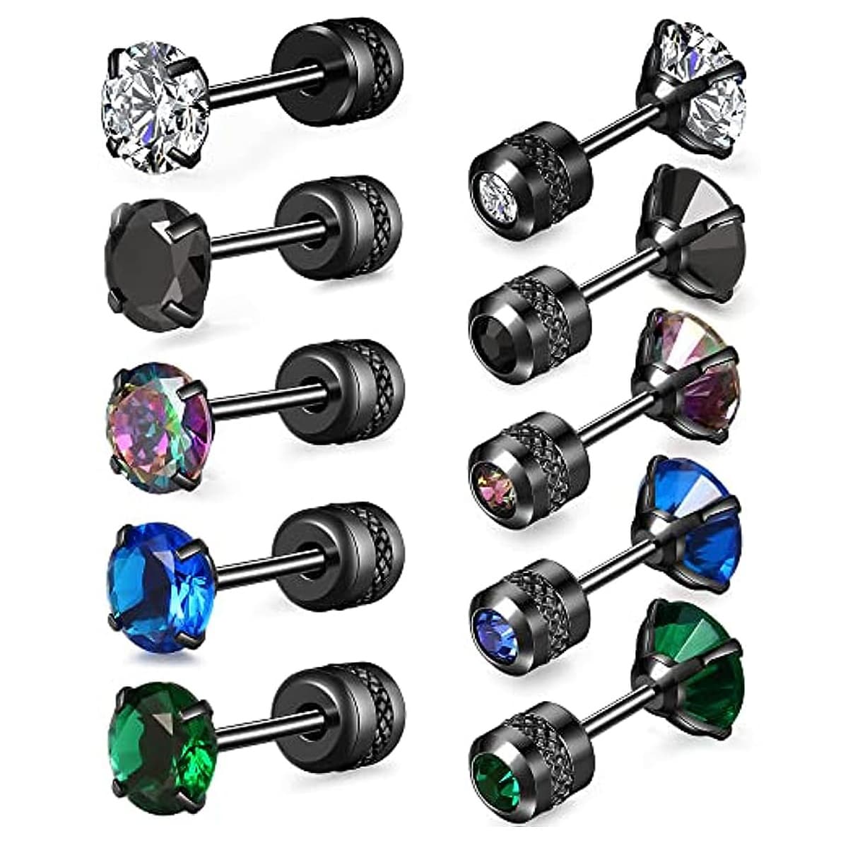 TEMU 5 Pairs Studs Earrings For Women Men Stainless Steel Screw Back Tiny Stud Earrings Hypoallergenic Cubic Zircon Studs Double Side Cartilage Piercing Studs