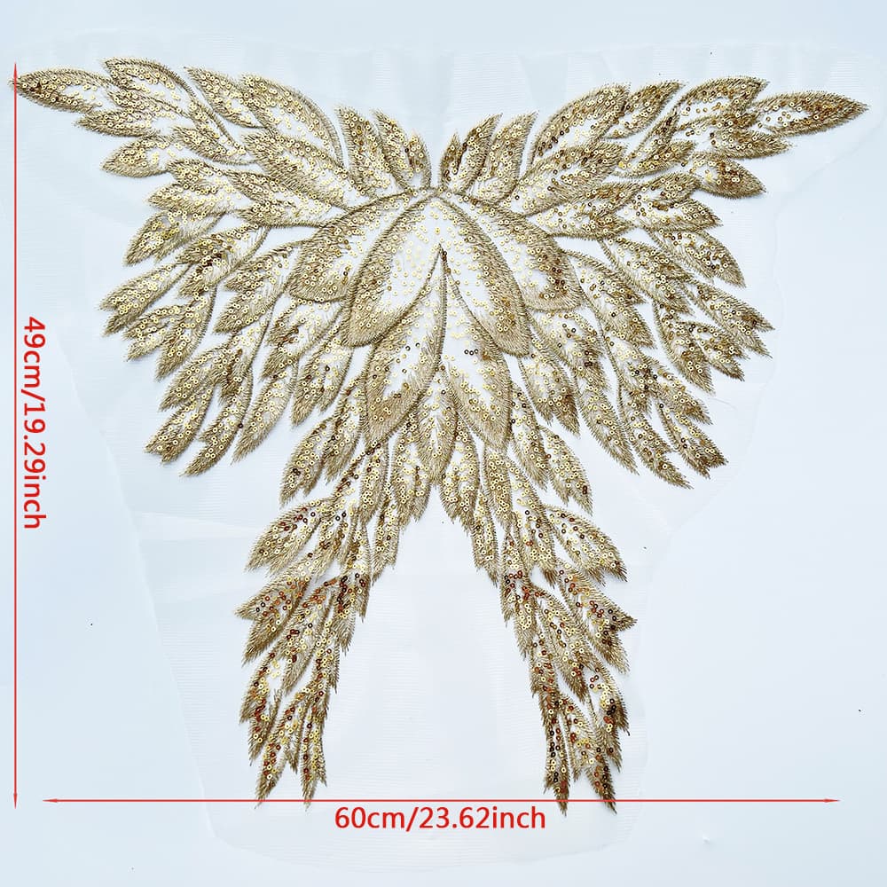 TEMU 1pc Sewing Style Large Golden Sequin Embroidery Applique Mesh Patch For Cheongsam, Gown, And Stage Costume Accessories