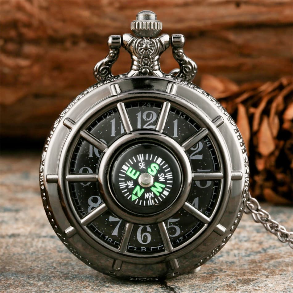 TEMU Compass Design Vintage Hollow Watch, Black Starry Round Dial Pendant Clock, Halloween Birthday Christmas New Year Presents