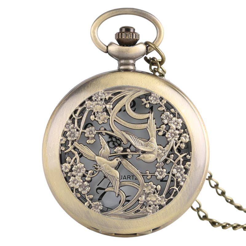 TEMU Beautiful Magpie Watches Necklace For Flower Case Pocket Watch Nursing Watches Pendant