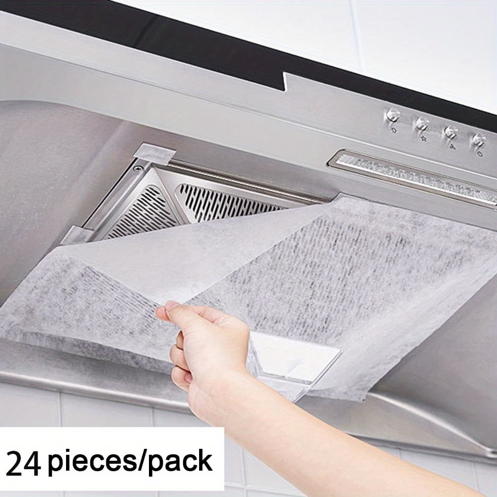 TEMU New 12/24pcs Kitchen Range Hood Oil-proof Cover, Oil-absorbing Film Oil-absorbing Paper Filter Mesh, Disposable Side Oil-absorbing, Kitchen Supplies