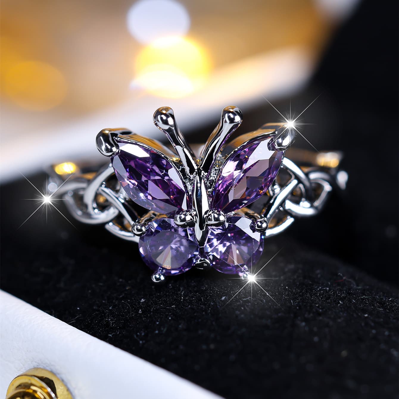 TEMU Purple Zirconia Ring Women's Niche Style Suitable For Dating Sexy Jewelry