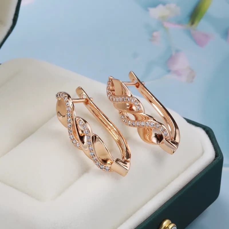 TEMU 1 Pair Golden Color Spiral Drop Earrings For Synthetic Cubic Zirconiaia Micro Wax Setting Daily Party Fashion Jewelry, For Teenager