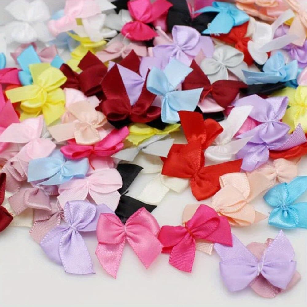 TEMU 100pcs Assorted Satin Ribbon Bows 22mm - Handcrafted Bowknot Ties For Diy Crafts, Gift Wrapping & Christmas Decorations