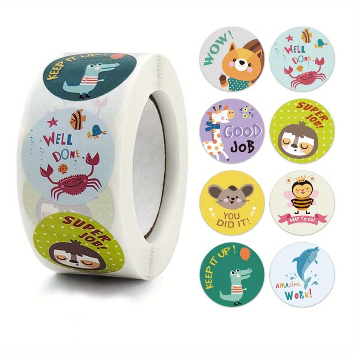 TEMU 500pcs/ Roll Round Cartoon Animal Thank You Stickers For Teacher Rewards, Sealing, Diy Crafts, Self-adhesive Labels