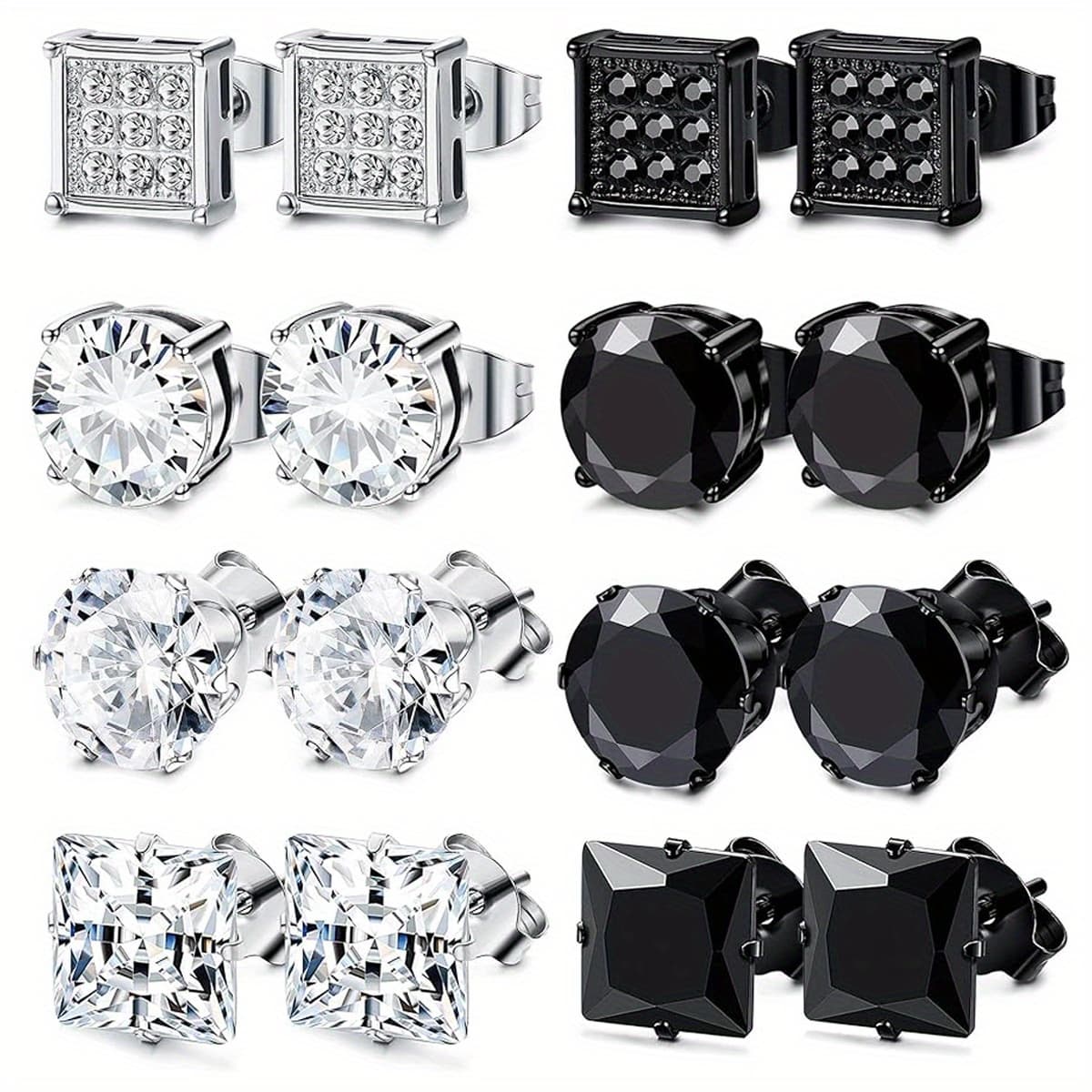 TEMU 4-8 Pairs 304 304 Stainless Steel Stud Earrings For Men Women Earrings Stud Earrings Unisex Ear Piercing Jewelry 6mm