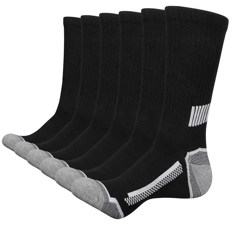 TEMU 6 Pairs Men's Long Crew Socks - Solid Color Athletic Socks With Moisture-wicking & Breathable Design, Reinforced Toe & Heel, Elastic Cuff For Sports, Casual, Outdoor Activities - Hand Wash Only