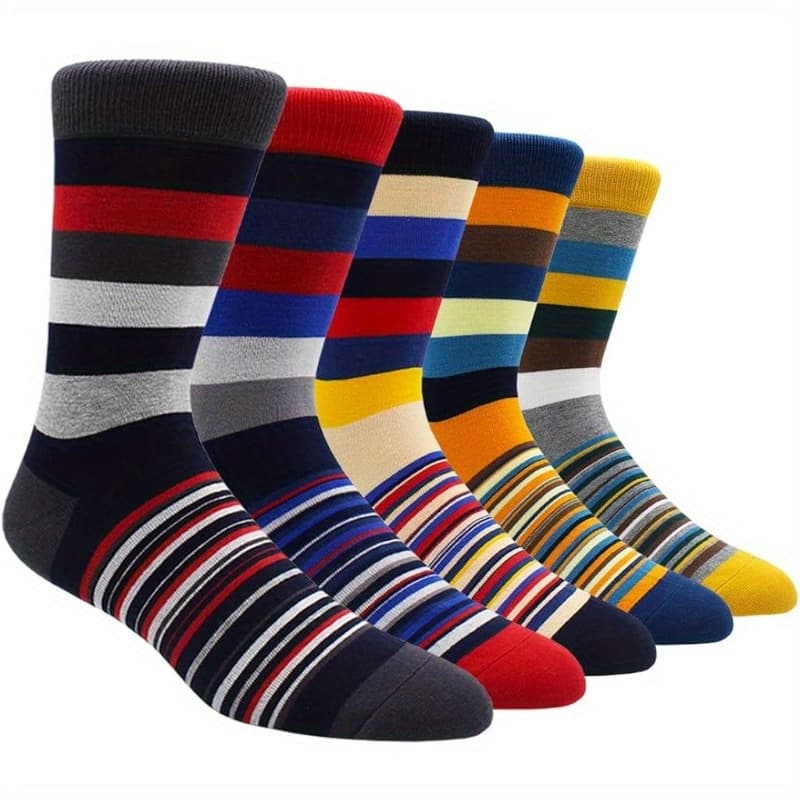 TEMU 5pair/lot Men Striped Casual Breathable Harajuku Sock