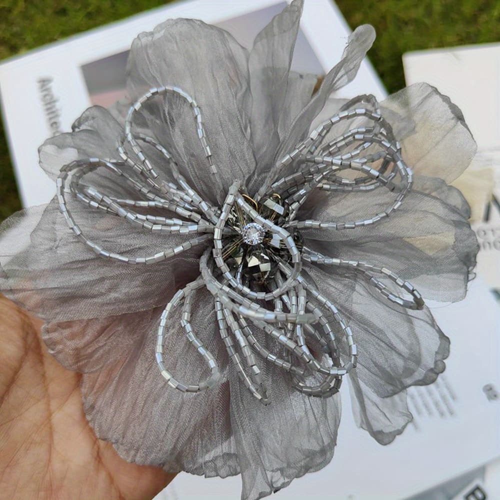 TEMU 1pc Handmade Large Flower Beaded Organza Flower Wedding Dress Suit Decoration