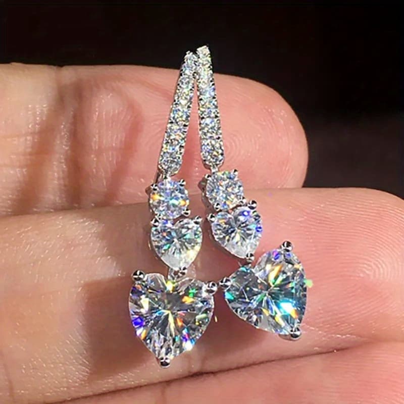 TEMU Elegant Heart-shaped Sparkling Synthetic Zirconia Earrings, Suitable For Women's Wedding Banquets, Fashionable Jewelry, Exquisite Gifts