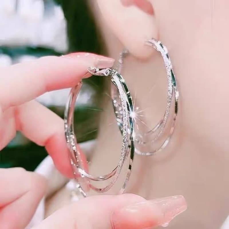 TEMU A Pair Of Unique Triple Hoop Earrings For Ladies, Made Of Copper, With A Vintage And Elegant Style, Perfect For Daily Parties.