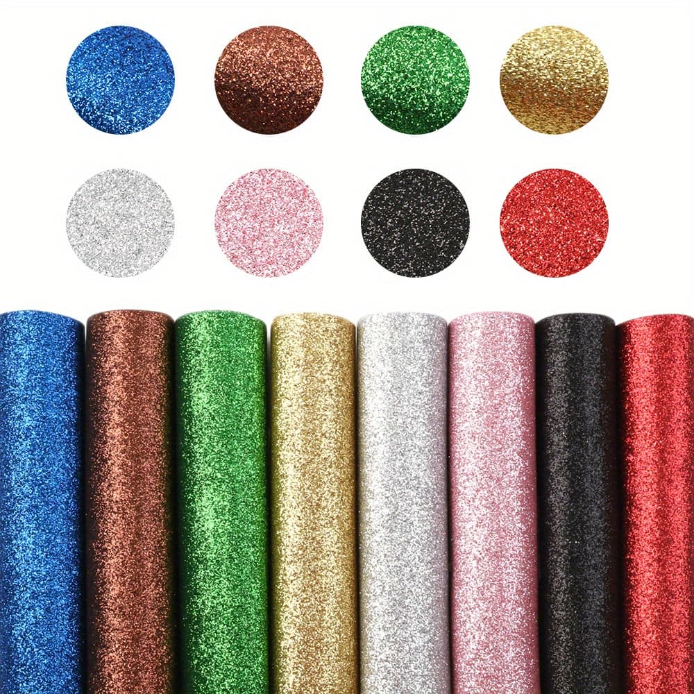 TEMU A5 Glitter Synthetic Leather Set 8pcs/set 5.9*8.26inch Fabric Sheets For Diy Bows Leather Crafts Handmade Material