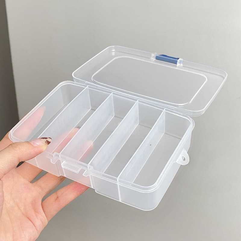 TEMU 3pcs Portable 5-compartment Transparent Storage Box - Dustproof, Suitable For Organizing Jewelry, Hair Clips, And Small Items, With Practical Hooks Attached