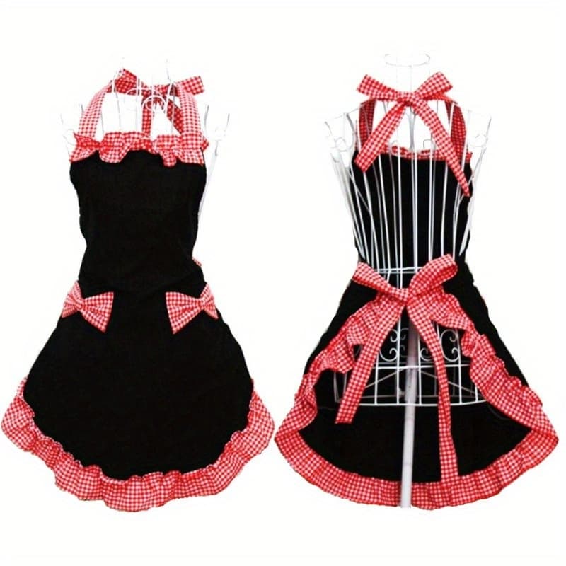 TEMU 1pc Uniform Apron, Halter Adjustable Bowknot Swing Lace Apron, For Home Cleaning, Kitchen Cooking, Baking, Gardening, Kitchen, Catering, Milk, Work Clothes
