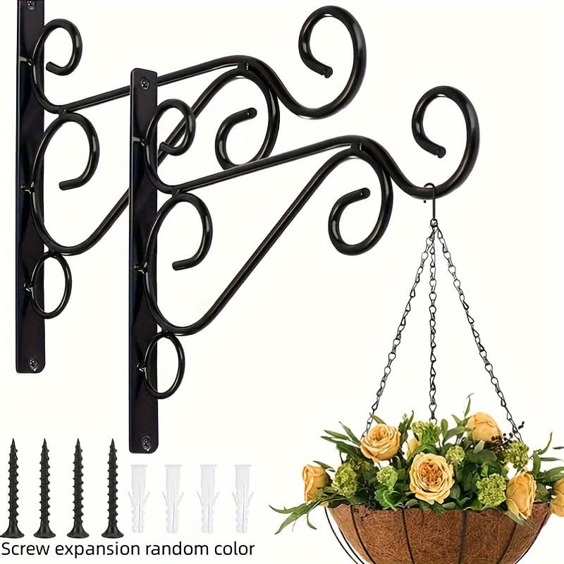 TEMU 2pcs Hanging Plant Brackets, 2pcs 10-inch (. 25.4cm) Iron Wall-mounted Plant Hooks, Metal Wall-mounted Bracket Hooks, Suitable For Indoor/outdoor , Bird Feeders, Lanterns, Wind Chimes With Screws