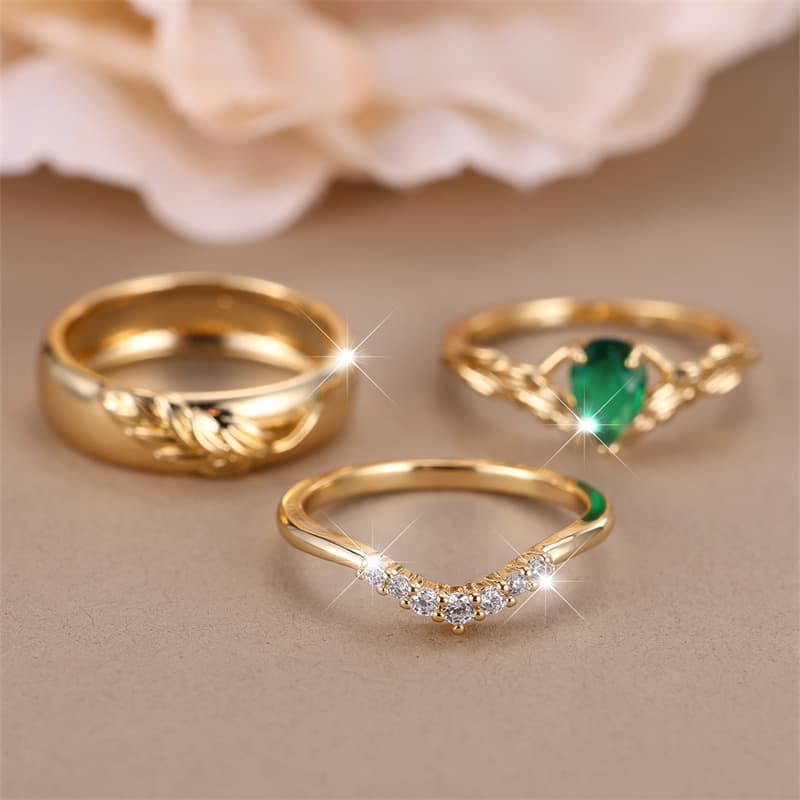 TEMU 3pcs/ Stone Claw Rings Set Golden Color Floral Jewelry Set Valentine's Day Gift, For Teenager, For Teenager