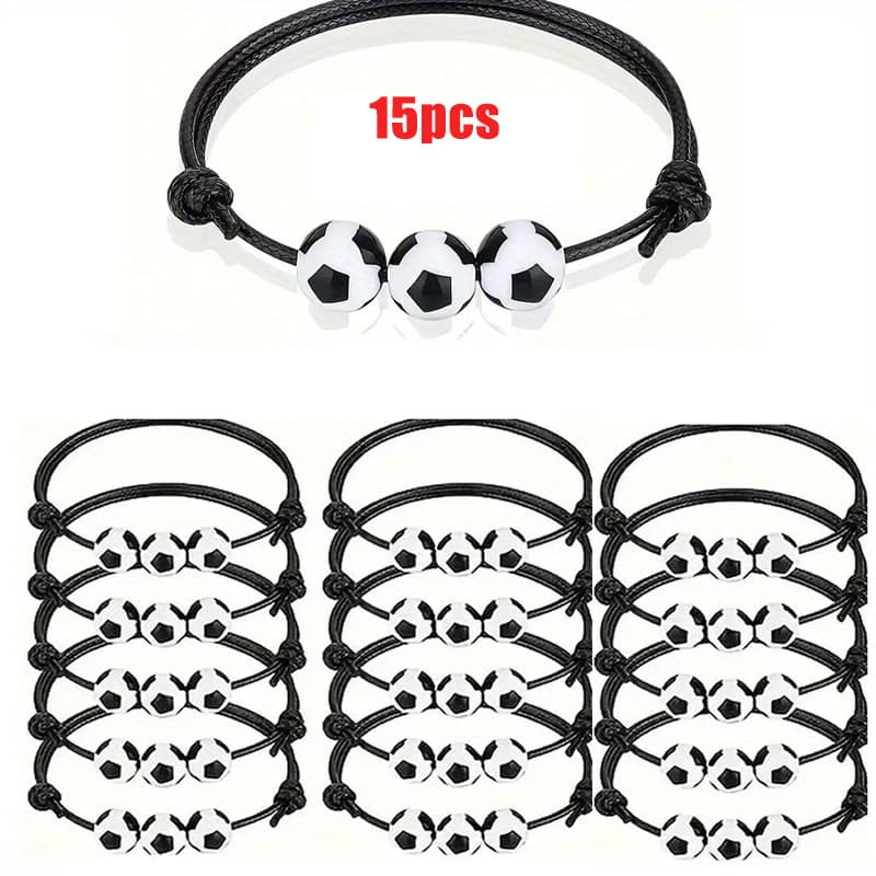TEMU 15pcs Sport Theme Charm Bracelets, Football Soccer Charm Bracelet, Adjustable Inspirational Ball Bracelet For Men
