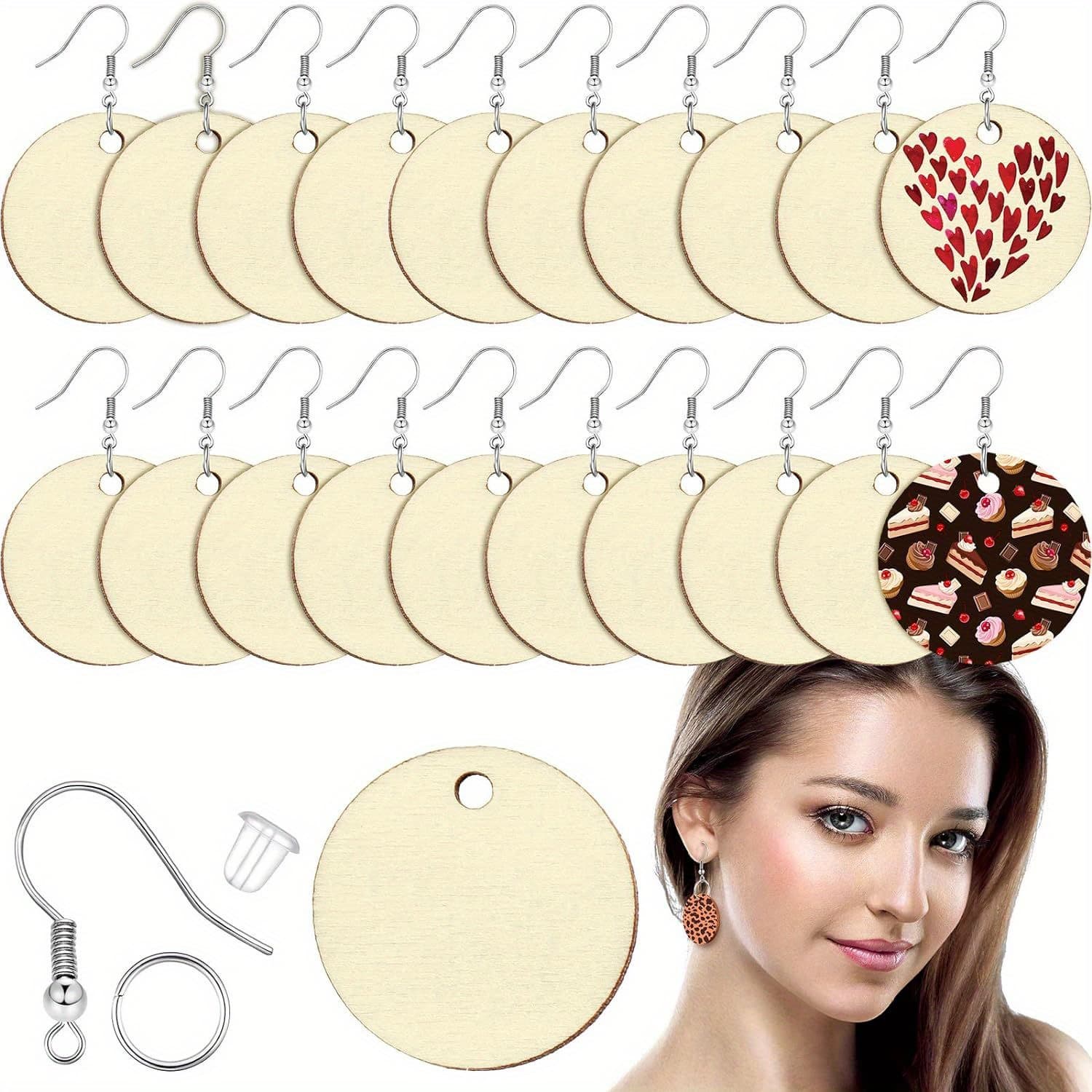 TEMU 50pcs Unfinished Wooden Earrings Blank For Valentines Wood Pendants, 50pcs Earring Hooks And 50pcs Jump Rings 50 Earrings Backs For Jewelry Craft Making (1 Inch)