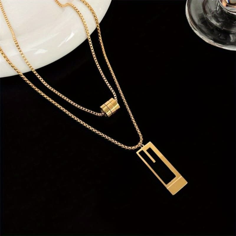TEMU Necklace High-end Double-layer Sweater Chain Fashion Titanium Steel Necklace New Versatile Pendant Additions
