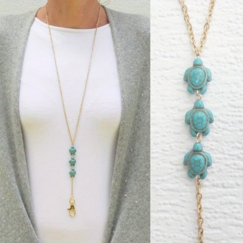 TEMU Turtle Lanyard Necklace, Ocean Lanyard Beach, Beaded Lanyard, Id Badge Holder Necklace, Turquoise Lanyard Teacher School Id Holder