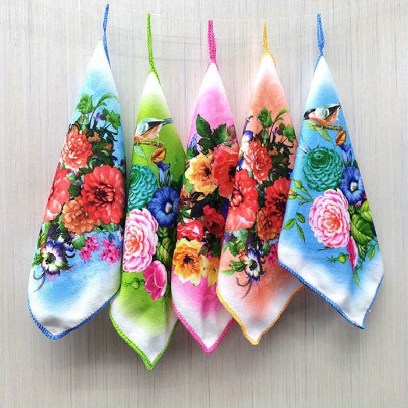 TEMU Set Of 5 Festive Printed Square Towels, Dishcloths, Hand Towels, And Handkerchiefs With Lace, Measuring 25cm/9.84in By 25cm/9.84in, Absorbent Cleaning Cloths