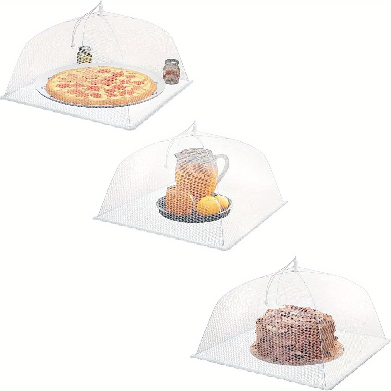 TEMU Of 3 White Food Covers For Picnics, Foldable For Washing Vegetables, Large Enough To Serve As A Dustproof Table Cover
