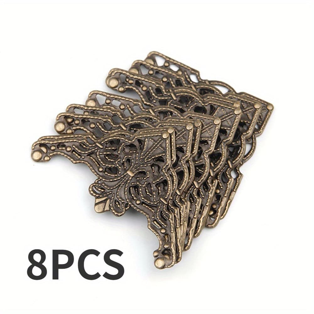 TEMU 8pcs Antique Corner Brackets Metal Jewelry Wooden Box Photo Frame Decorative Protectors Cover Furniture Hardware Accessories Wooden Box Protection Diy Decorations