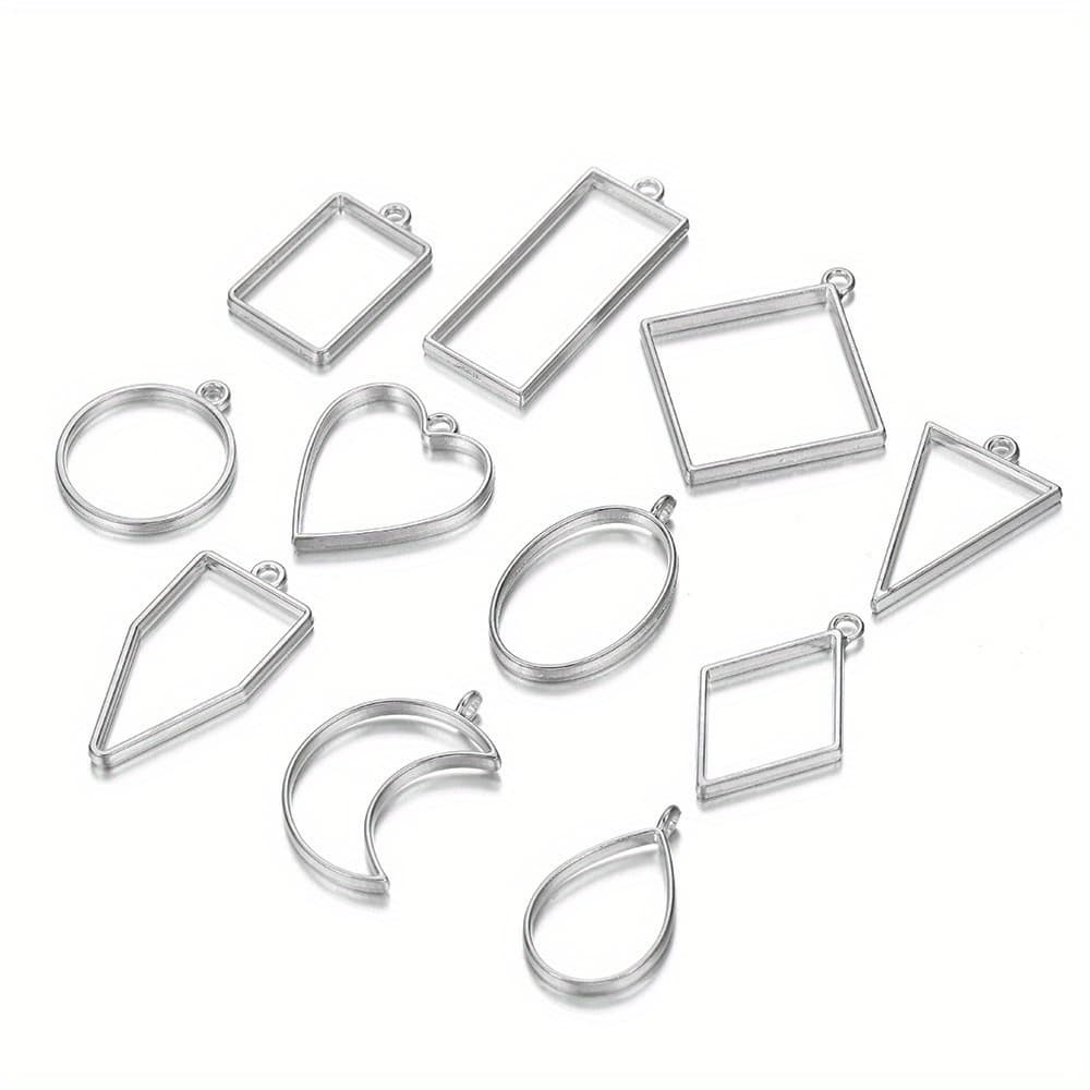 TEMU 11pcs Set Of Geometric Metal Frames - Hollow Alloy Pendant Trays For Making, Perfect For Necklaces And Bracelets, Craft Accessories|modern Jewelry|durable Craft Material