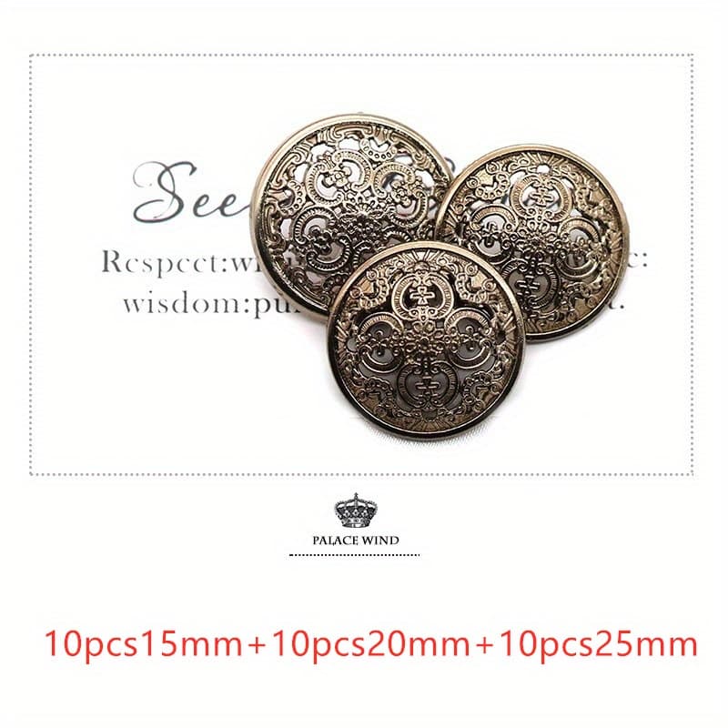 TEMU 30pcs Of Vintage European-style Hollow Carved Golden Buttons For Handmade Clothing, Perfect For Blouses And Sewing Additions, Ideal For Vintage Jackets