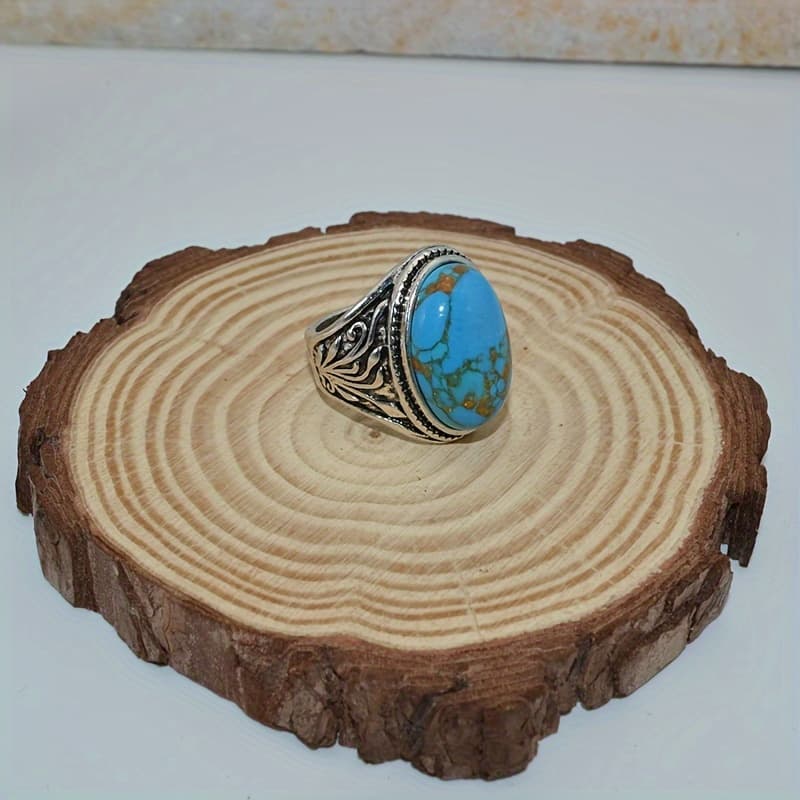 TEMU Vintage High-quality Turquoise Men's Ring With Random Main Stone Pattern, Very Suitable For Anniversary And Birthday Gifts, Parties And