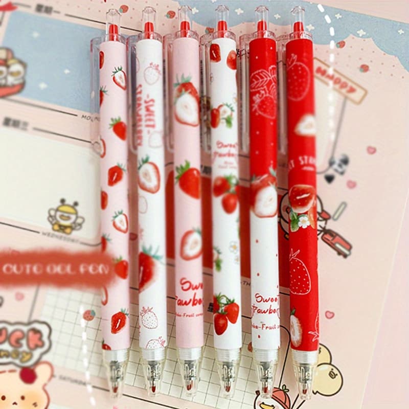 TEMU 6pcs/set 0.5mm Black Ink Sweet Retractable Gel Pens - Perfect For Writing And Drawing