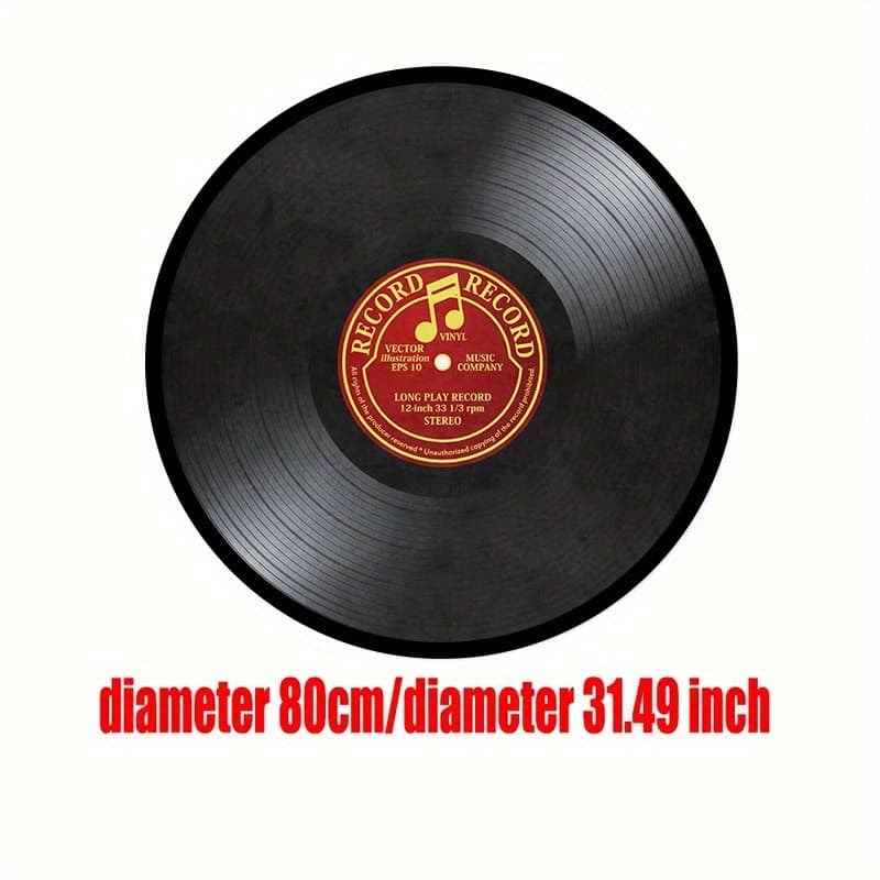 TEMU 1pc Vinyl Record-themed Round Area Mat - Soft Sponge, 1.2cm Thick, Machine Washable Polyester - Ideal For Living Room, Bedroom, Chair Mat - 's & Hotel Floor Decor, Rugs For Living Room