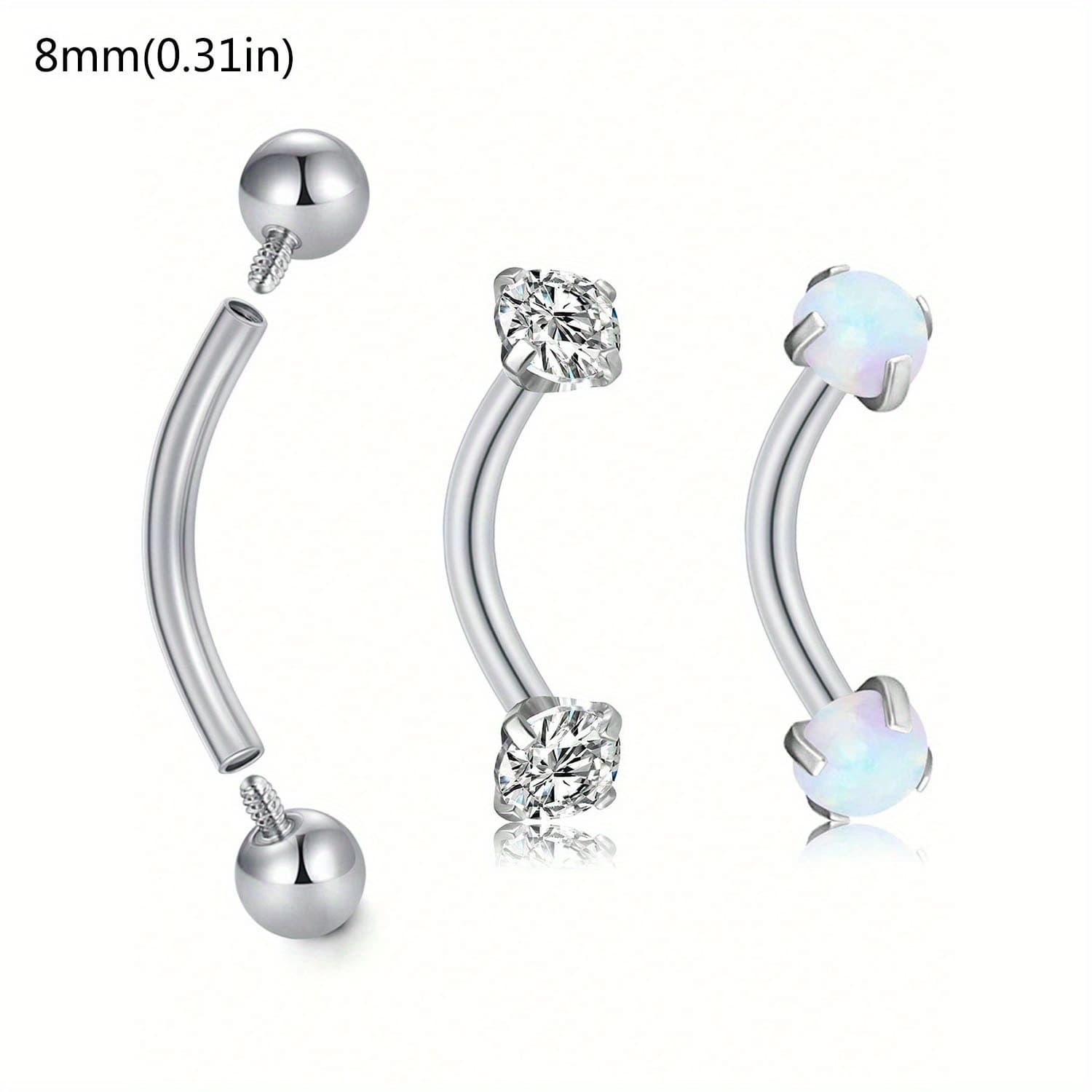 TEMU 3pcs 16g Rook Daith Earrings For Women Stainless 8mm 10mm Eyebrow Rings Inlaid Cz Opal Turquoise Belly Lip Ring Cartilage Surface Tragus Piercing Jewelry