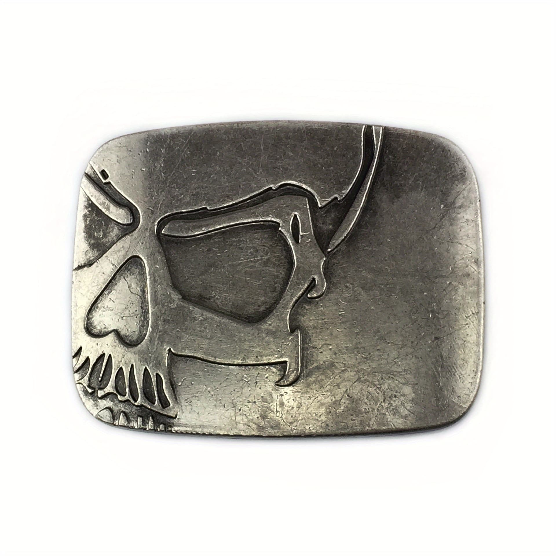 TEMU Vintage Casual Belt With An Alloy Skull Head Cowboy Design