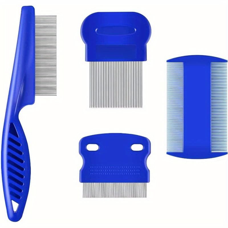 TEMU Bright 4-pack Flea Comb, Stainless Steel Round Tooth Comb, Double-sided Professional Pet Tear Stain Remover, Small, Medium And Large Pet Stain Removal Tool
