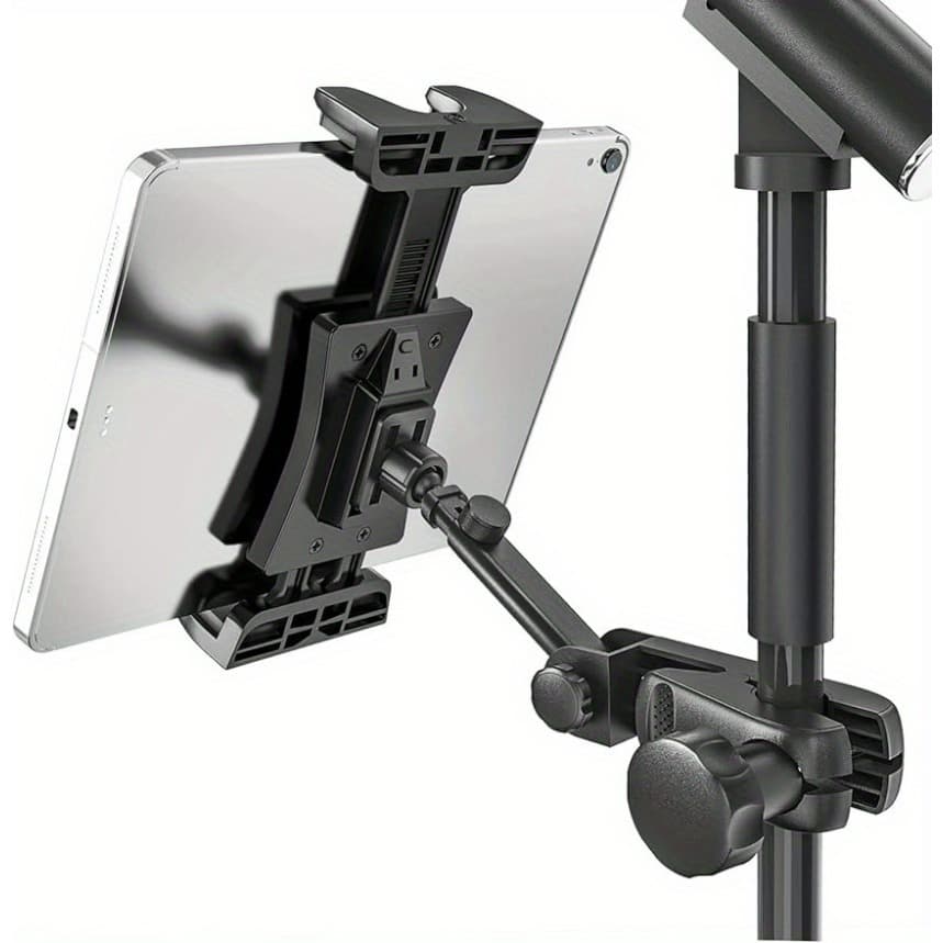 TEMU Tablet Holder For Microphone Stand, Mic Music Stand Tablet Holder For Ipad, Smartphone Tablet Mic Stand Mount For Sheet Music Fits Devices From Screen Size 4.7 To 12.9 Inches