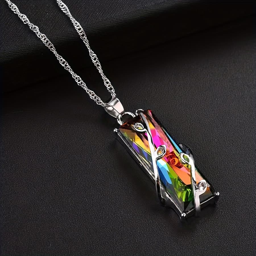 TEMU Elegant Alloy Pendant Necklace With Synthetic Gemstones - Versatile Fashion Jewelry For Women, Suitable For And Vacation, Accessory