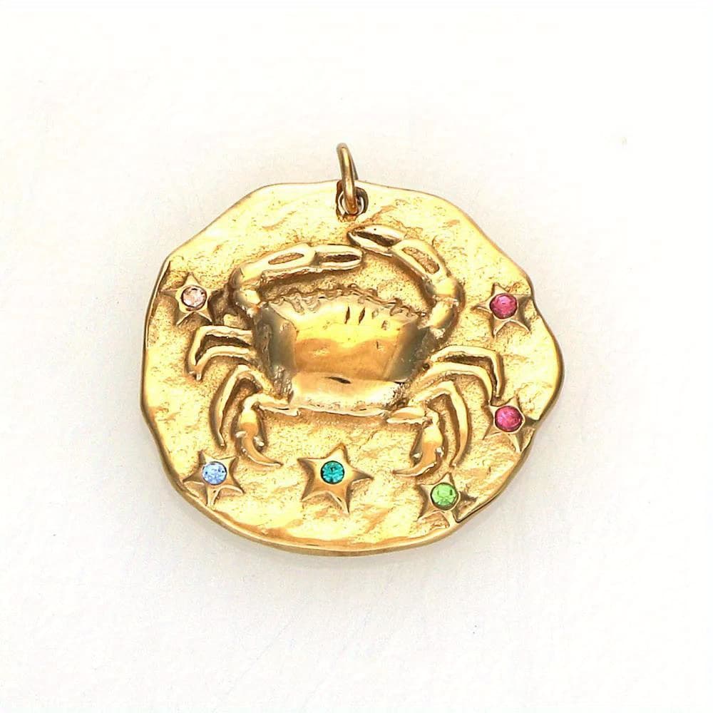 TEMU 1pc 20mm Designer Golden Plating Cast Stainless Steel With Crystal Zodiac Pendants Charms For Necklace Earring Jewelry Making