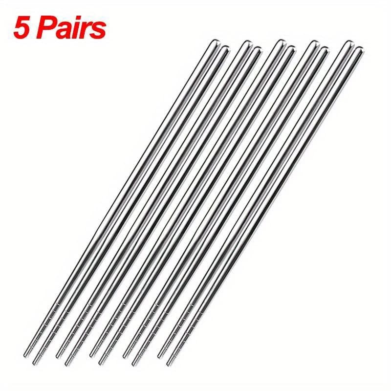 TEMU 5pairs Chinese Chopsticks Stainless Steel Non-slip Sushi Chopstick Korean Japanese Food Metal Sticks Kitchen Tableware Set