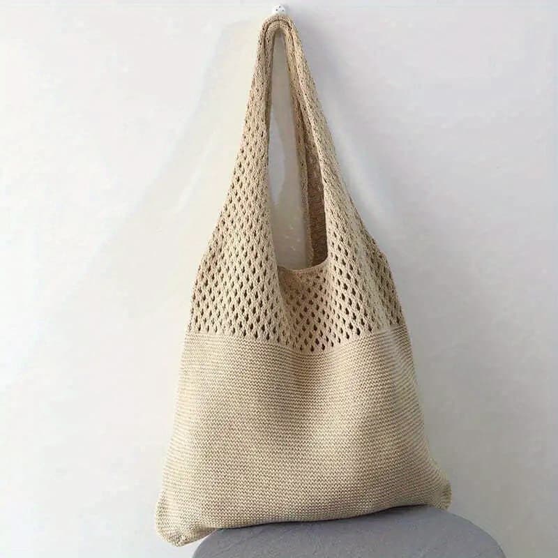 TEMU Easy Retro Hollow Crochet Bag, Large Capacity Shopping Bag, Women's Woven Shoulder Bag
