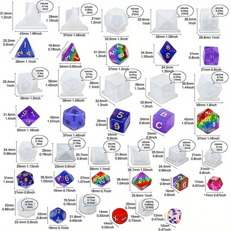 TEMU 19pcs/set Resin Dice Molds Polyhedral Dice Silicone Molds For Resin Casting, 3d Silicone Mold Kit For Diy Dice Making, Tabletop Board Games Party