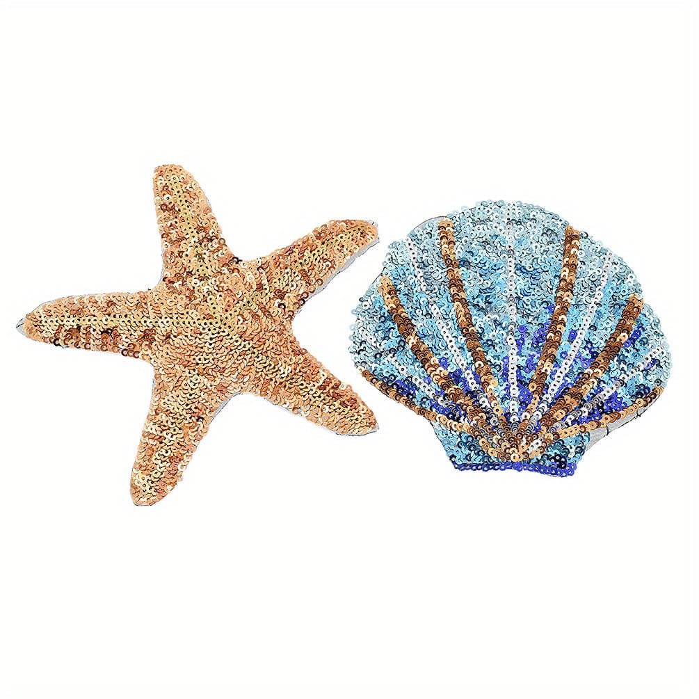 TEMU 2pcs Sequin Starfish Shell Embroidery Cloth Stickers Clothing Ornaments Bags Stage Costume Decoration Materials Patch Stickers