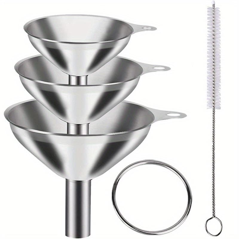 TEMU Stainless Steel Funnel Set - 1/3/4/5 Small Metal Funnels For Essential Oils, Spices, Liquids, Kitchen Gadgets, Food-grade Bottling, Portable Funnels