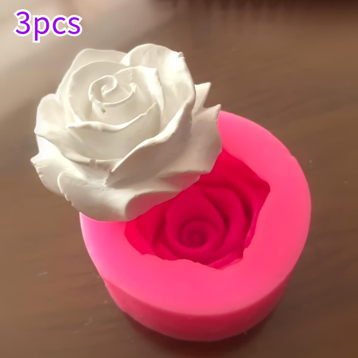 TEMU 3pcs Rose Silicone Mold Set, 3d Gum Paste Mold For Diy,,, S, Gum Paste, , Scented Candles, Plaster, Polymer Clay, Ice Cubes, Tray, Decorating Supplies, Tools, Accessories